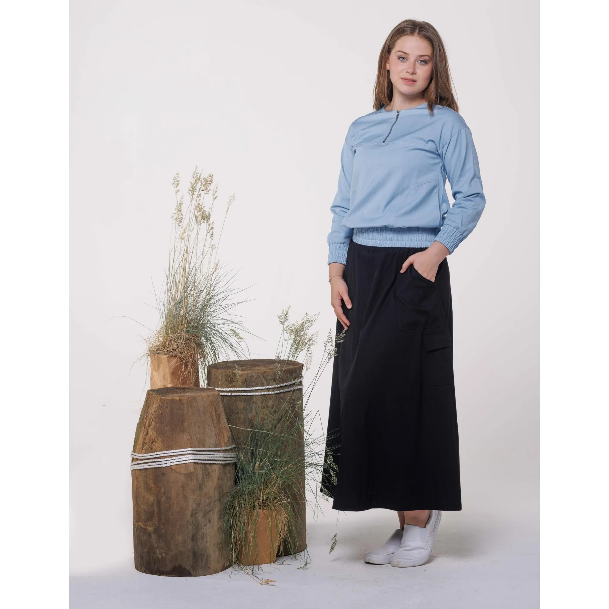 Black Cargo Pocket Maxi Skirt