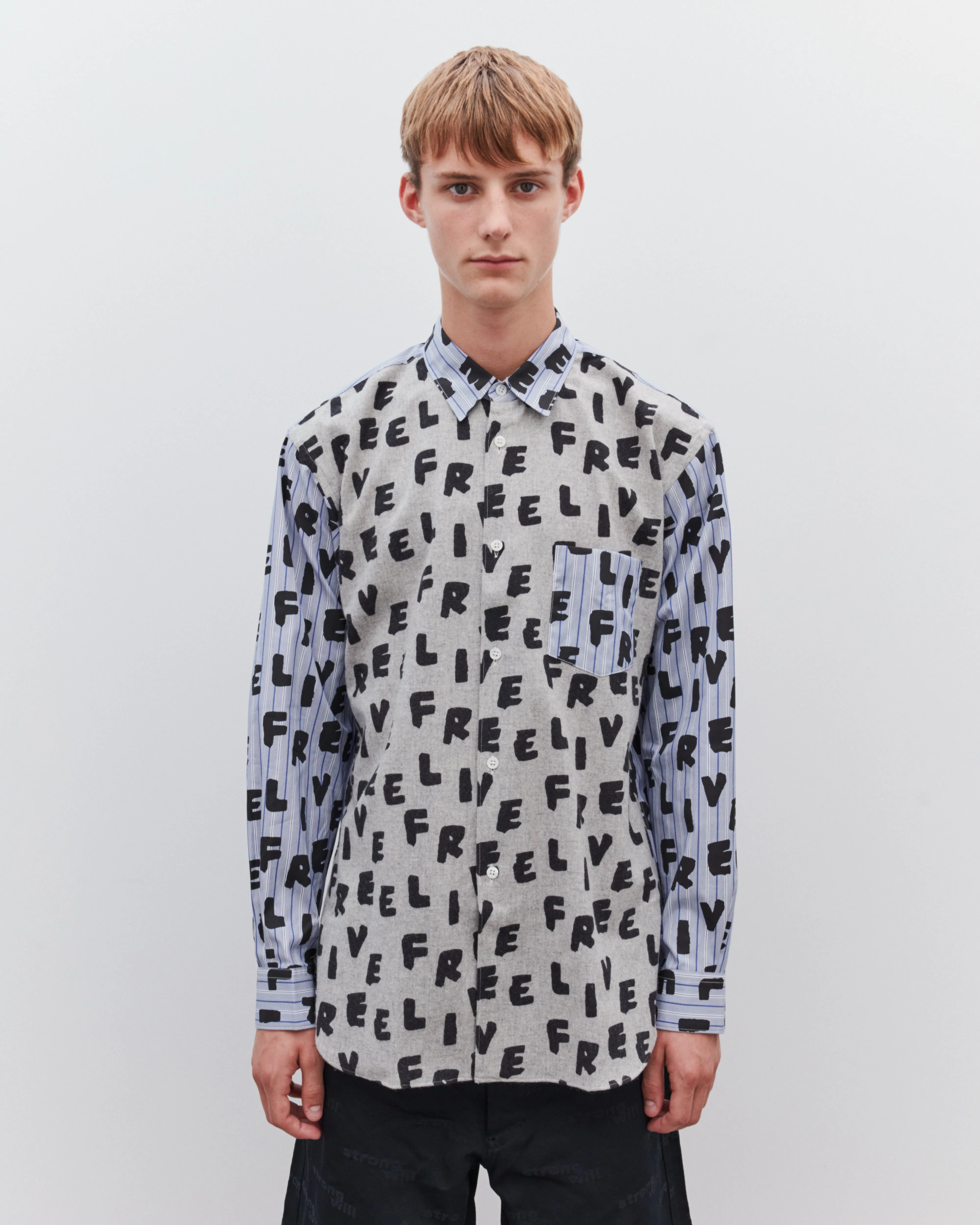 CDG Shirt - Men's Live Free Contrast Shirt - (Grey/Stripe)