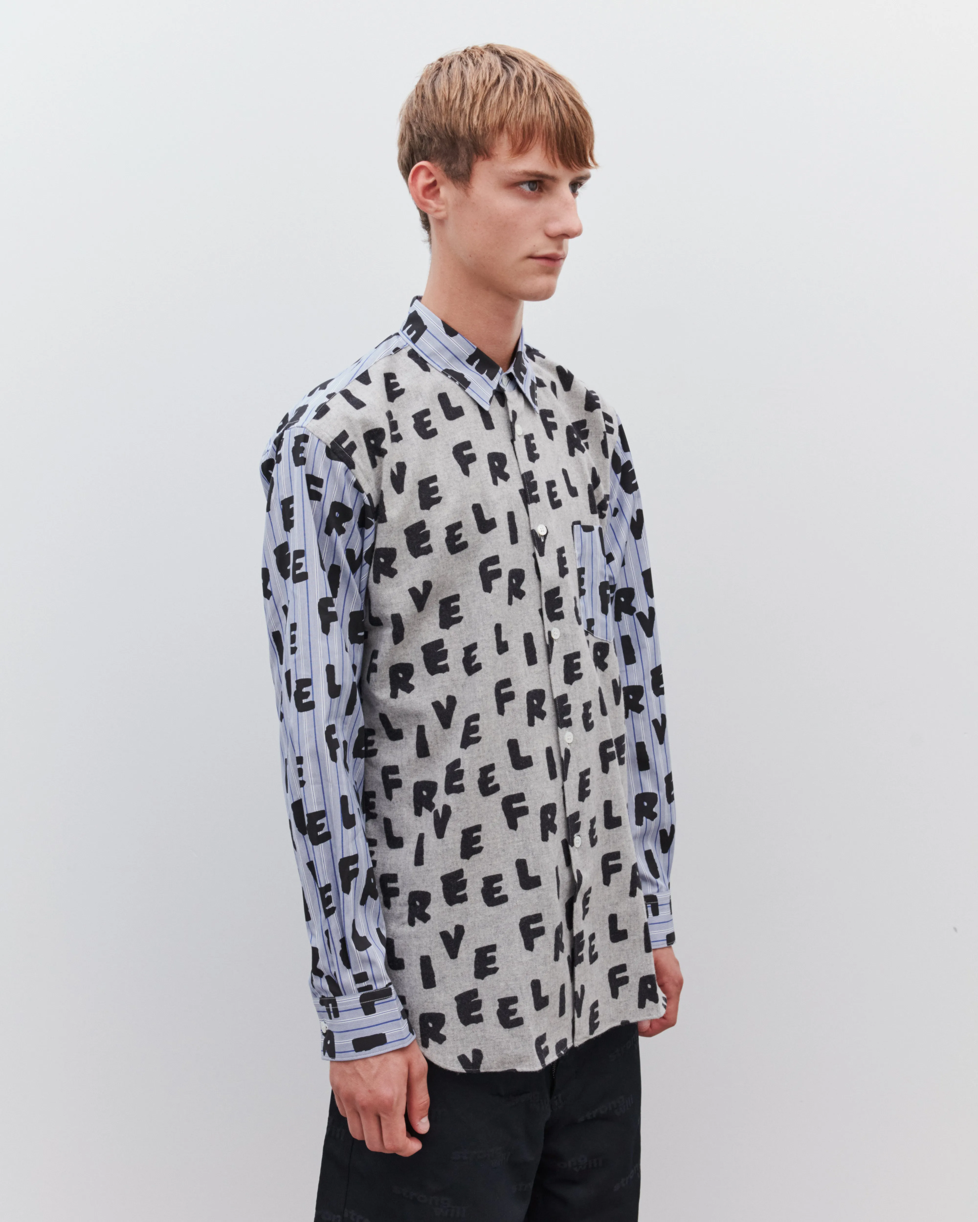 CDG Shirt - Men's Live Free Contrast Shirt - (Grey/Stripe)