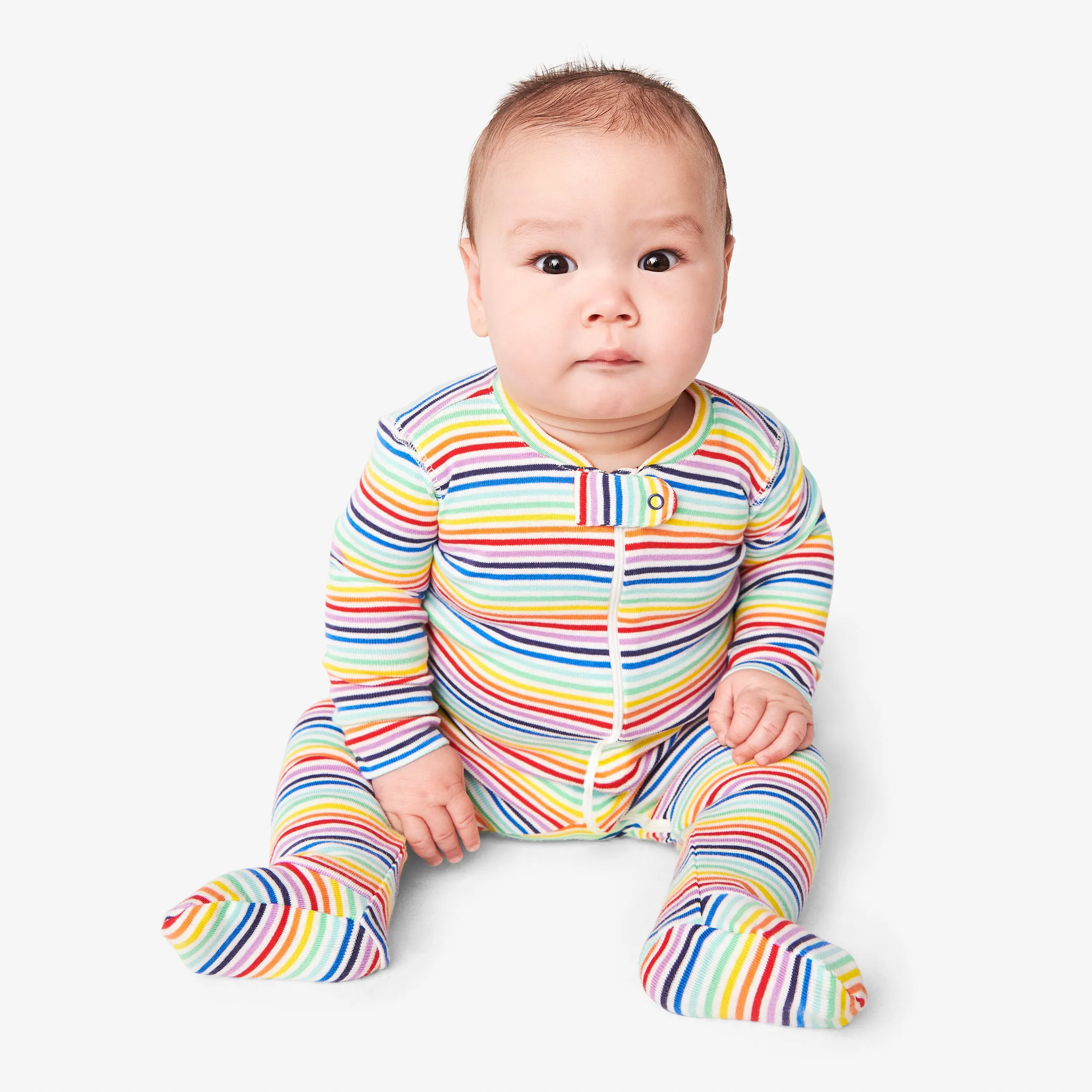 Clearance baby organic zip footie in mini rainbow stripe