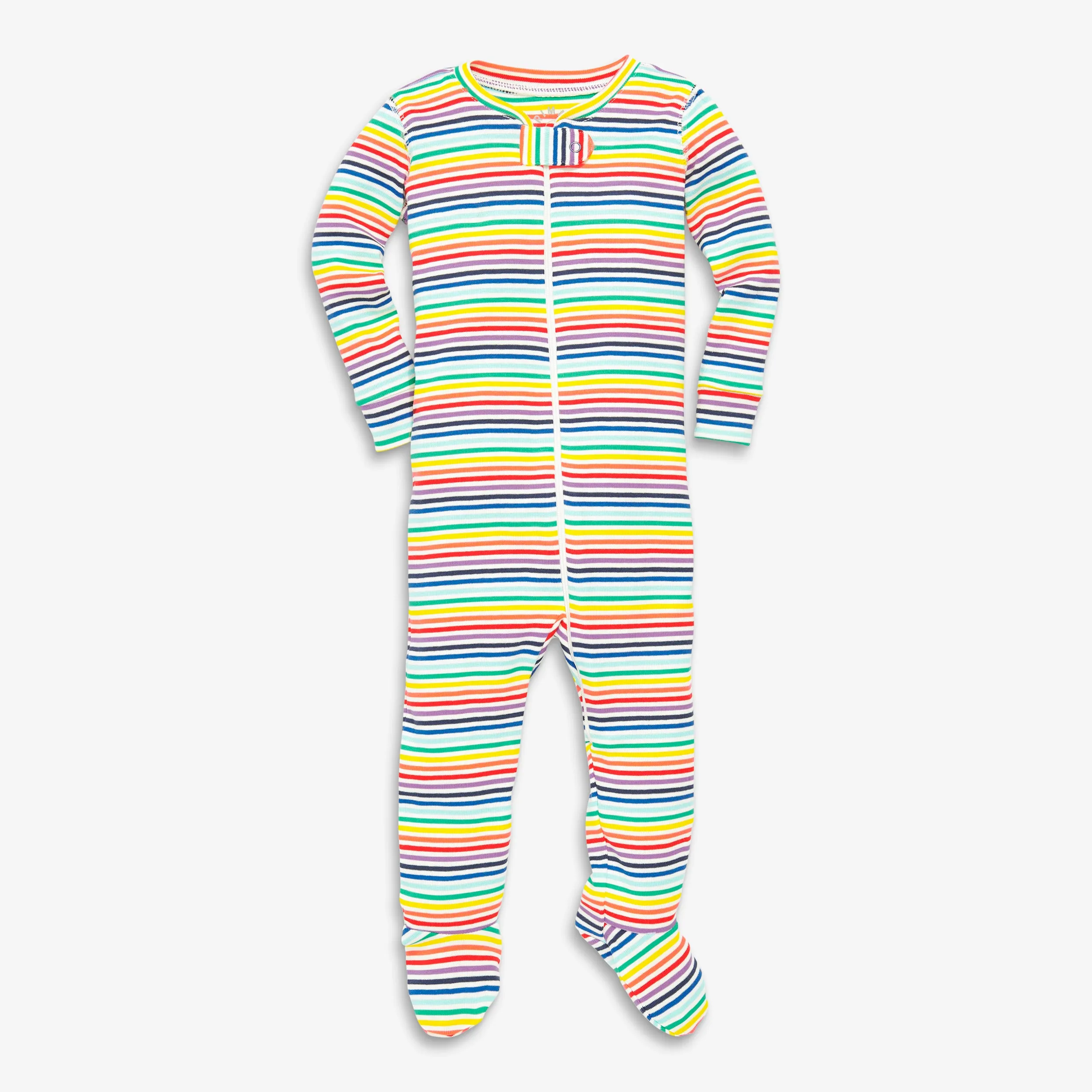 Clearance baby organic zip footie in mini rainbow stripe