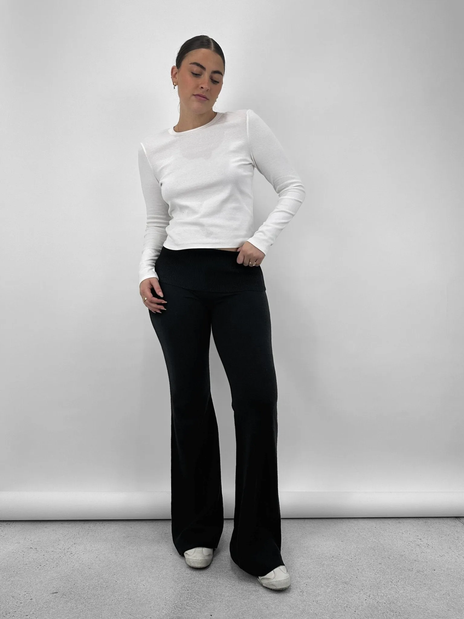 Fold Over Knit Flare Pants