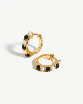 Gemstone Huggies | 18ct Gold Vermeil/Pearl & Black Onyx