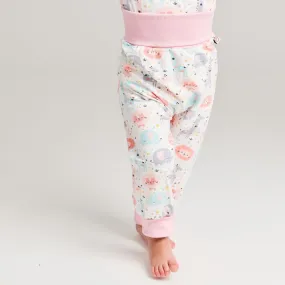 Organic rib pants "Mini Jungle Rose" made from 95% organic cotton and 5% elasthane