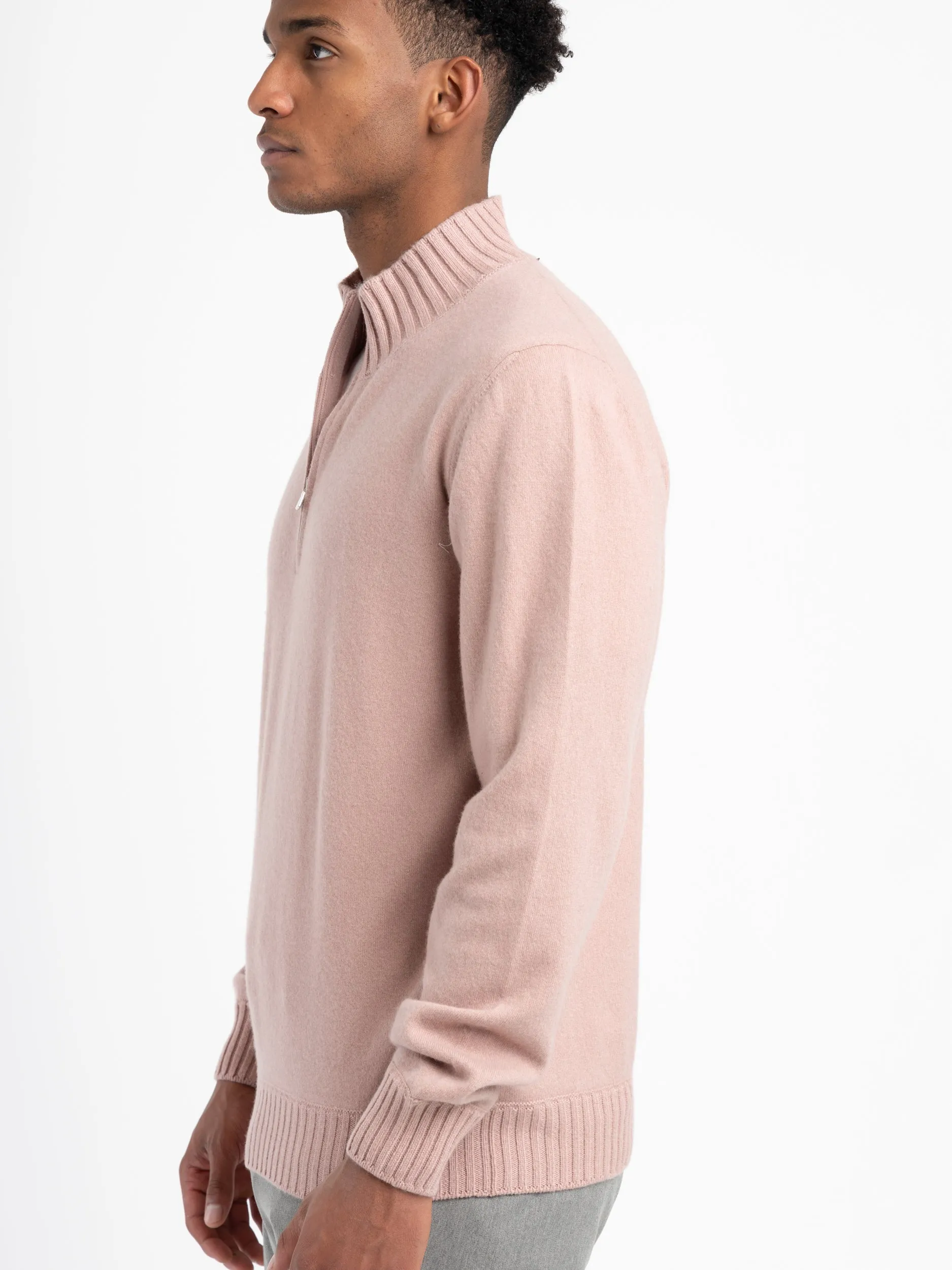 Pink Half-Zip Felted Cashmere Crewneck