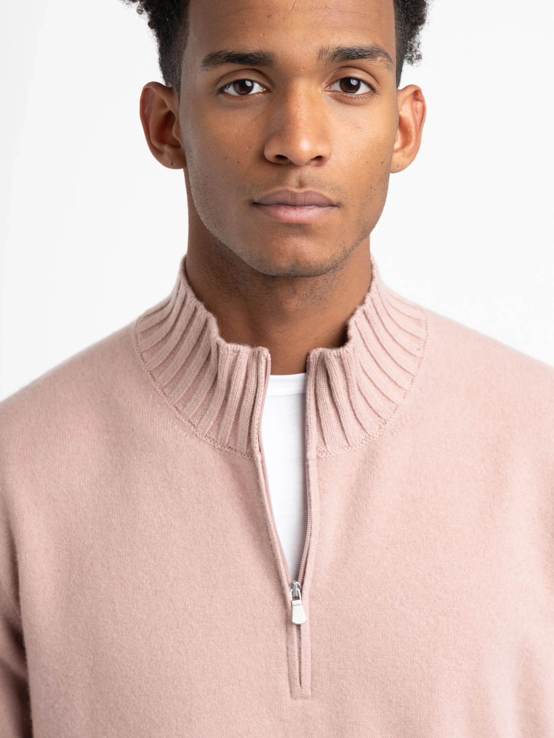 Pink Half-Zip Felted Cashmere Crewneck