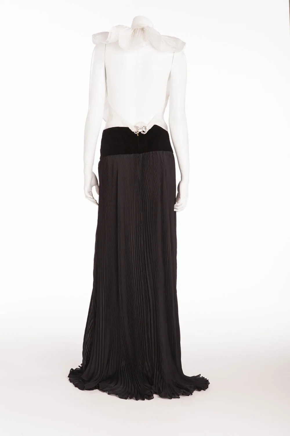 Roberto Cavalli - Long Black Pleated Skirt with White Ruffle Top