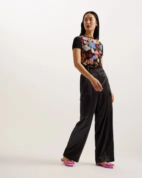 Simeta Wide Leg Cargo Trousers Black