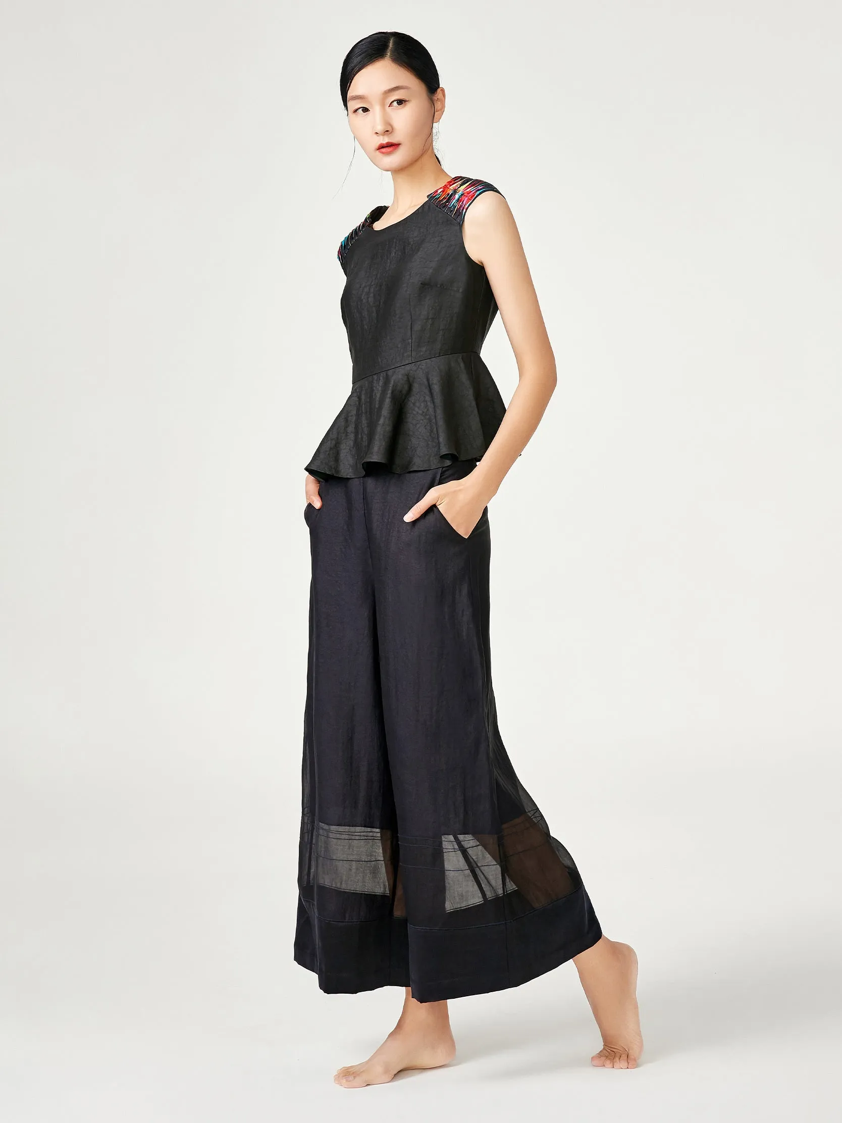 Spliced wide leg pants